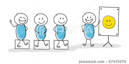Leader concept - cartoon stickmen with smiley emoticon. Vector Leader concept - cartoon stickmen with smiley emoticon. Vector 67435079