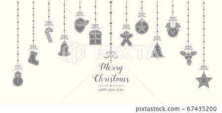 Christmas decoration with wishes and hanging hand drawn elements. Vector. 67435200