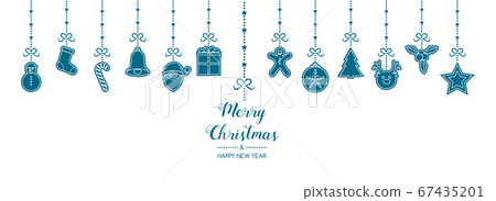 Christmas decoration with wishes and hanging hand drawn elements. Vector. 67435201