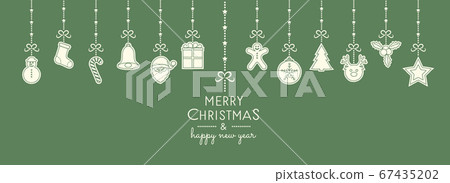 Christmas wishes with hanging decorations. Vector. 67435202