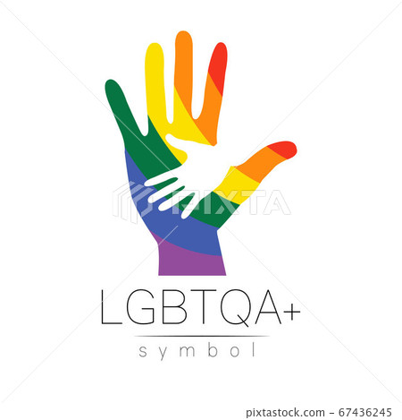 Vector LGBTQA logo symbol. Pride flag background. Icon for gay, lesbian, bisexual, transsexual, queer and allies person. Can be use for sign activism, psychology or counseling. LGBT logotype on white. 67436245