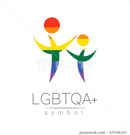 Vector LGBTQA family symbol. Pride flag background. Icon for gay, lesbian, bisexual, transsexual, queer and allies person. Can be use for sign activism, psychology or counseling. LGBT on white. 67436247
