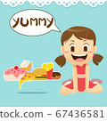 Cute girl loves to eat junk food and dessert 67436581