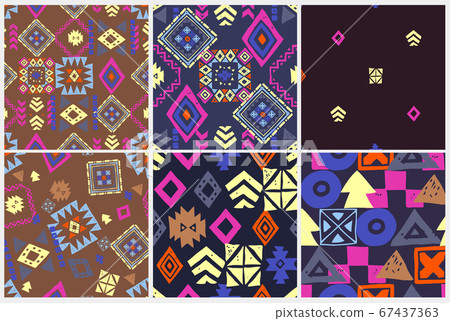 Seamless Ethnic pattern set. Tribal vector abstract background Seamless Ethnic pattern set. Tribal vector abstract background 67437363
