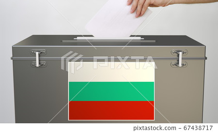 Hand Putting Paper Ballot Into Ballot Box With... - Stock Illustration ...