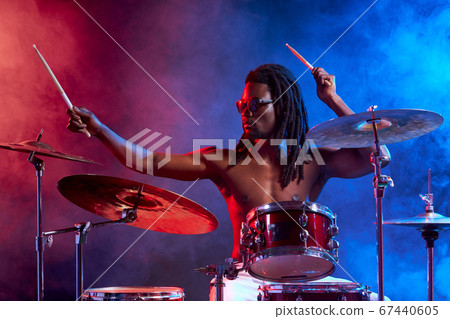 portrait of talented drummer man with black naked skin portrait of talented drummer man with black naked skin 67440605