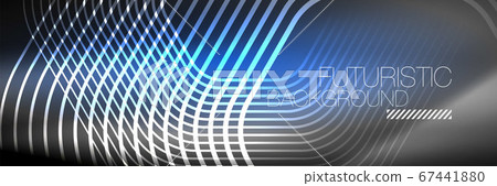 Shiny neon lines, stripes and waves, technology abstract background. Trendy abstract layout template for business or technology presentation, internet poster or web brochure cover, wallpaper 67441880