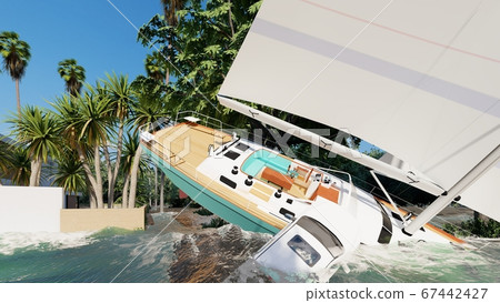 flooded road during a flood caused by heavy rain 3d rendering 67442427