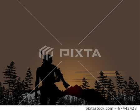 vector illustration of a beautiful woman holding a machine gun 67442428