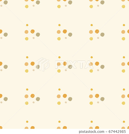 Abstract geometric polka dot ornament seamless pattern. Design in yellow and orange tones. Kids style. 67442985