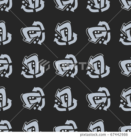 Arrows symbol seamless geometric abstract pattern. Light blue figures on black background. Design in dark tones. 67442986