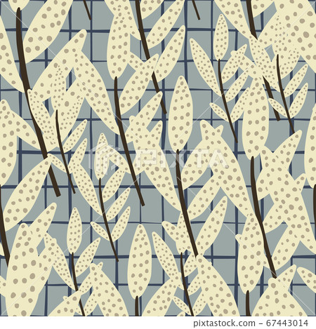 Random seamless pattern with light branches on chequared blue background. 67443014