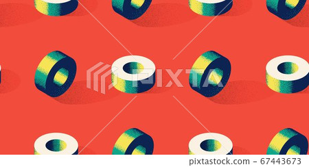 Seamless pattern with donut or torus shape on red background in modern dotted texture style 67443673