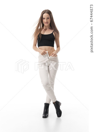 Portrait of beautiful young woman isolated on white studio background. Concept of beauty, skin care, fashion and style Portrait of beautiful young woman isolated on white studio background. Concept of beauty, skin care, fashion and style 67444873