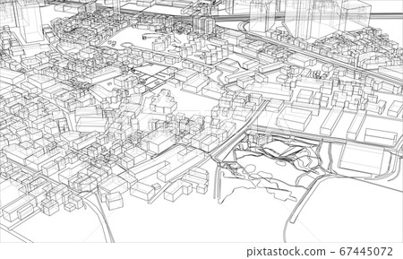Outline city concept. Wire-frame style 67445072
