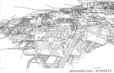 Outline city concept. Wire-frame style Outline city concept. Wire-frame style 67445074