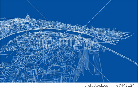 Outline city concept. Wire-frame style 67445124