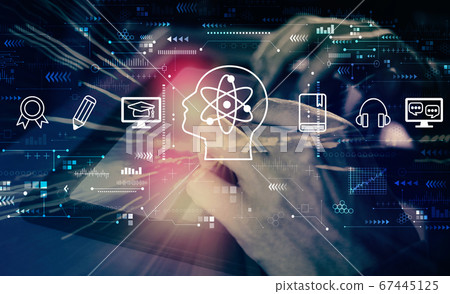 Online education concept with man using tablet Online education concept with man using tablet 67445125