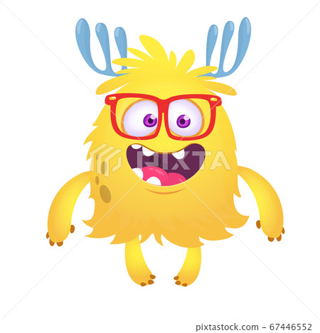 Happy cartoon monster wearing eyeglasses. 67446552