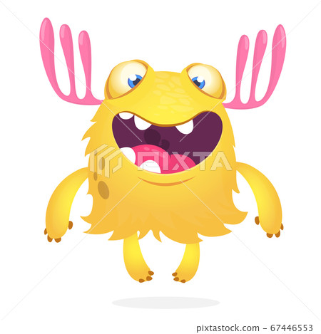 Happy cartoon excited smiling monster. Vector 67446553