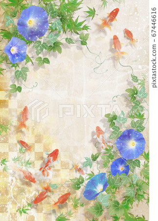 Image of summer when goldfish swim and blue morning glory blooms 67446616