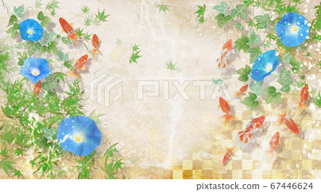 金魚游泳和藍色牽牛花盛開的夏天的形象 金魚游泳和藍色牽牛花盛開的夏天的形象 67446624