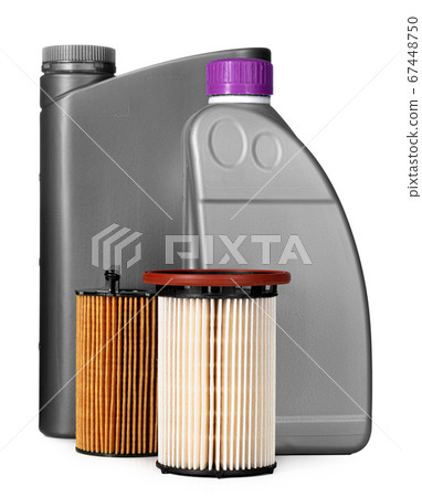 Car filters and motor oil can isolated on white 67448750