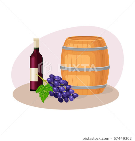 Wooden Barrel and Glass of Red Wine Vector Composition 67449302