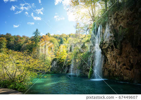 waterfall in forest, Plitvice Lakes, Croatia 67449607