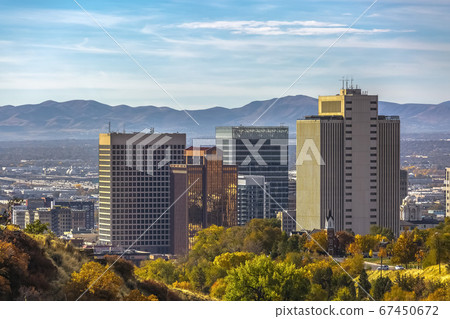 Salt Lake City downtown against mountain and sky 67450672
