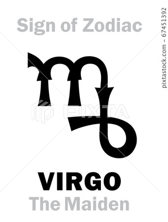 Astrology Alphabet: Sign of Zodiac VIRGO (The Maiden / The Virgin). Astrological character, hieroglyphic sign, mystic kabbalistic symbol. 67451392