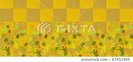 方格的圖案和秋天的樹葉背景素材 67452466