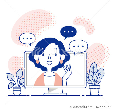 女講師在網上研討會上講話和培訓在顯示器上的兩種顏色的插圖 女講師在網上研討會上講話和培訓在顯示器上的兩種顏色的插圖 67453268