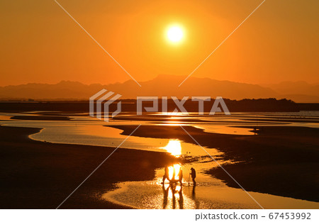 Sunset scenery with tideland 67453992