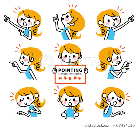 A woman who points in various directions is surprised A woman who points in various directions is surprised 67454130