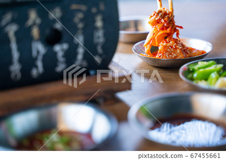 close up kimchi in korean BBQ set close up kimchi in korean BBQ set 67455661