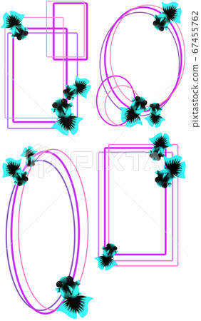 Vertical 4 types of light blue goldfish vertical frame (purple) Vertical 4 types of light blue goldfish vertical frame (purple) 67455762