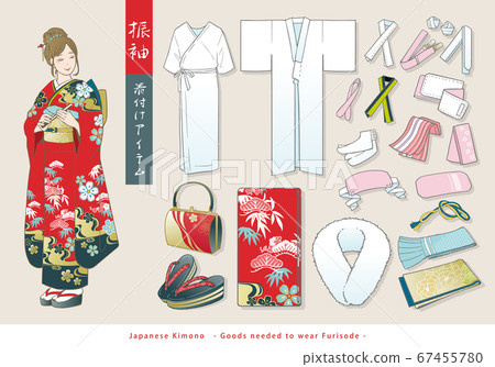 Set of kimono dressing items vector illustration Set of kimono dressing items vector illustration 67455780
