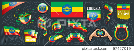 Vector set of the national flag of Ethiopia in various creative designs Vector set of the national flag of Ethiopia in various creative designs 67457019