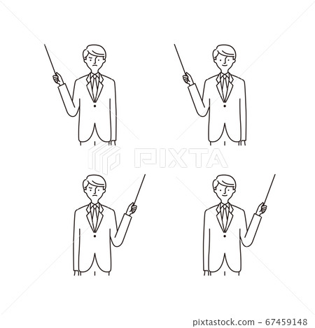 Business scene: pointing, pointing stick, men (line drawing) Business scene: pointing, pointing stick, men (line drawing) 67459148