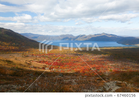 千歲市北海道的秋天，從垂磨山俯瞰著支ko湖的秋葉 67460156