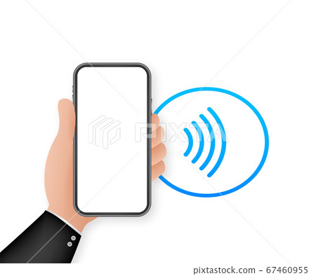 Contactless wireless pay sign logo. NFC technology. Vector stock illustration. Contactless wireless pay sign logo. NFC technology. Vector stock illustration. 67460955