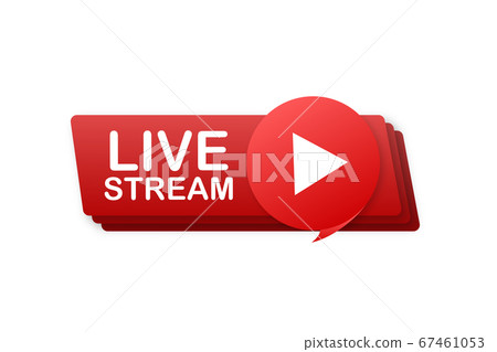 Live stream flat logo - red vector design element with play button. Vector illustration 67461053