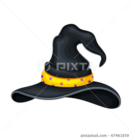 Witch Pointed Hat with Ribbon and Wide Brims Vector Illustration 67461859