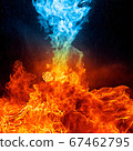 Red and blue fire on balck background 67462795