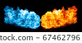 Red and blue fire on balck background 67462796