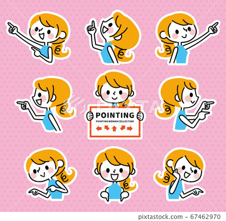 A woman pointing in various directions A woman pointing in various directions 67462970