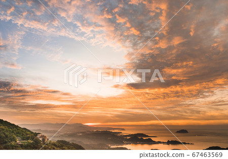 Jiufen Mountain Castle overlooking the sunset clouds on the North Coast Jiufen Mountain Castle overlooking the sunset clouds on the North Coast 67463569