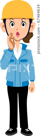 藍色的工作服，戴著電話頭盔的女人 67464634