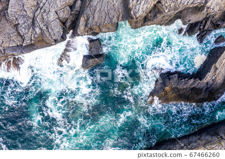 Aerial view of the coastline at Daros in County Donegal - Ireland. 67466260